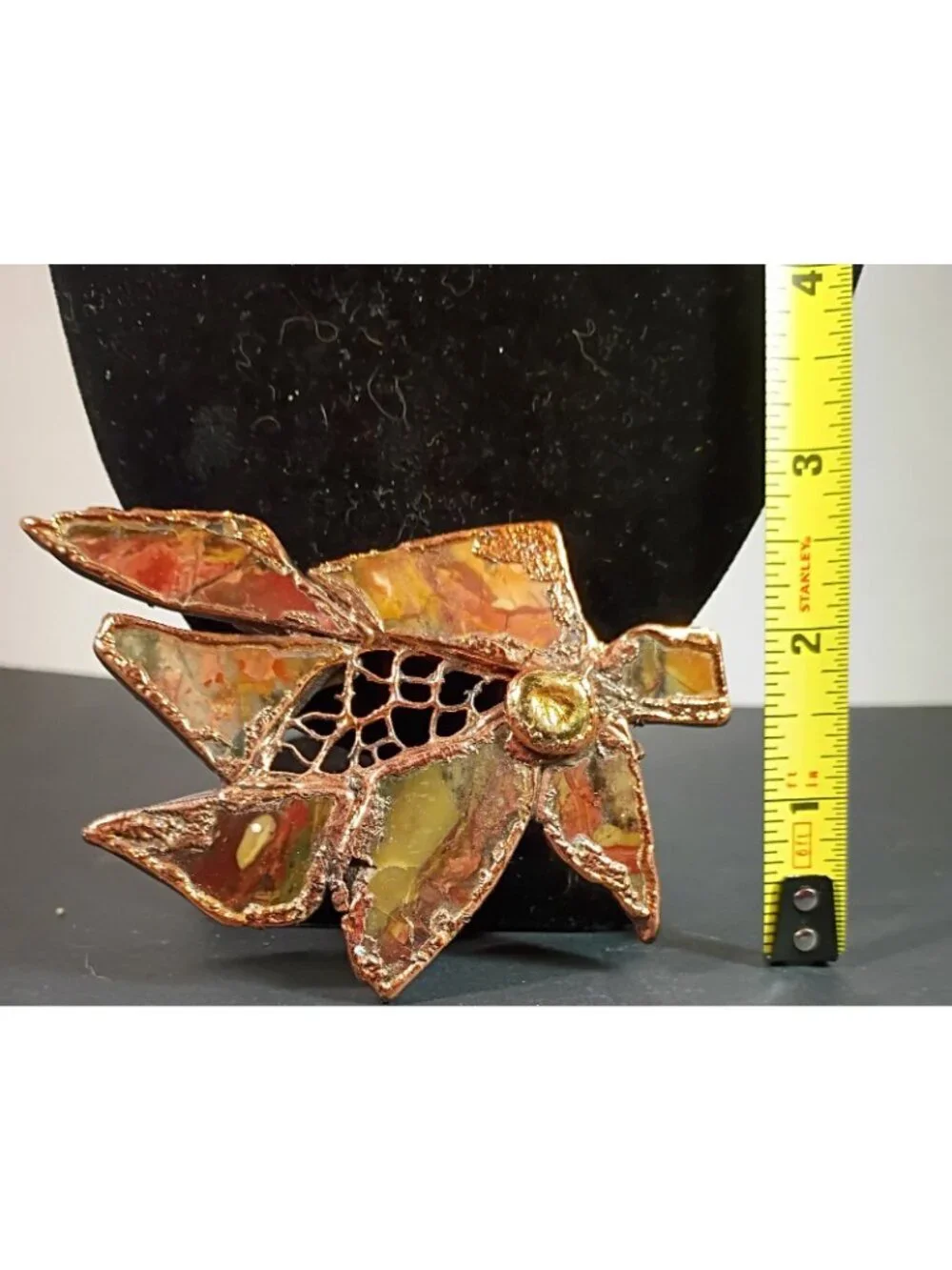 Handmade Brutalist Copper Natural Gemstone Vintage Brooch Pin